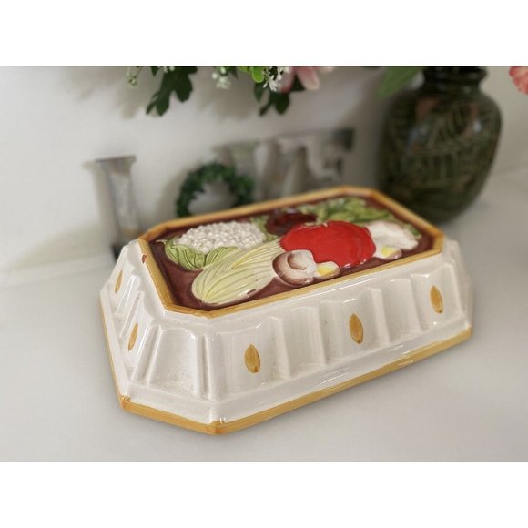 Vintage Mold Ceramic Decorative Wall Artwork Rectangle Vegetables Tomato Celery - Picture 11 of 16